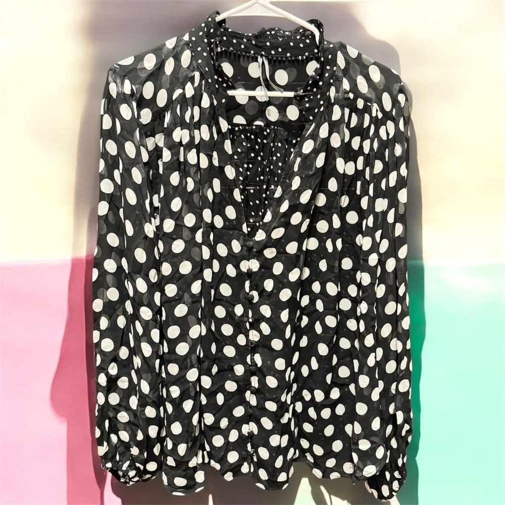 ANTHROPOLOGIE Polka Dot blouse XL length 27in pit to pit 25in - Picture 2 of 5